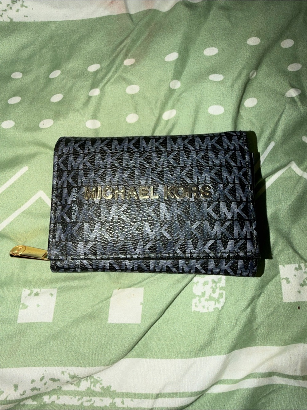 Michael Kors Black MK Signature Zip-Around Wallet with Gold Logo
